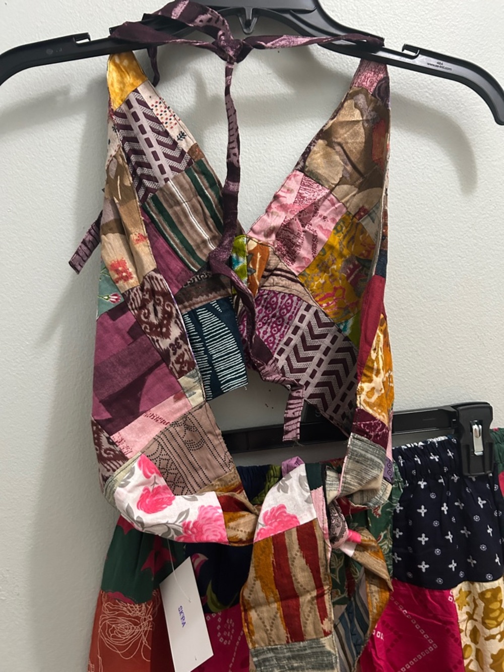 Patchwork 2pcs skirt set , Maxi Skirt and matching halter Top Multicolor S/M - Picture 5 of 5